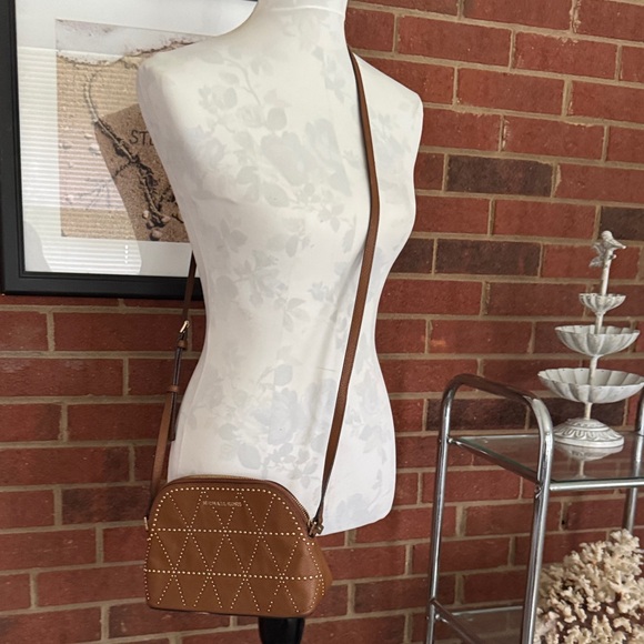 Michael Kors Adele Medium Dome Leather Gold Tone Studded Crossbody/Luggage Bag - Picture 8 of 9